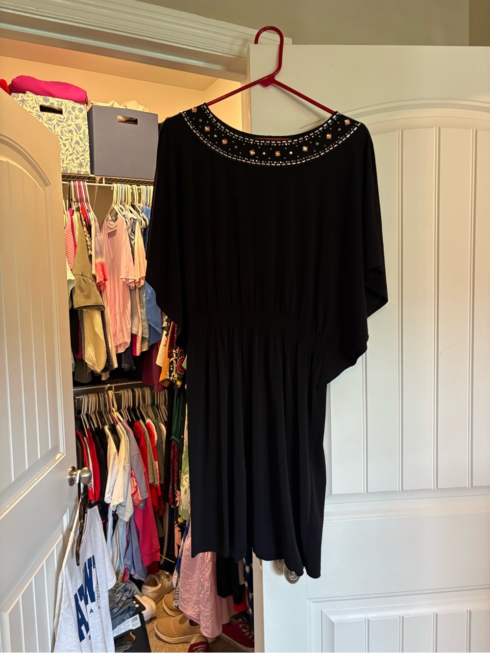 Embellished Black Mini Dress with Gathered Waist